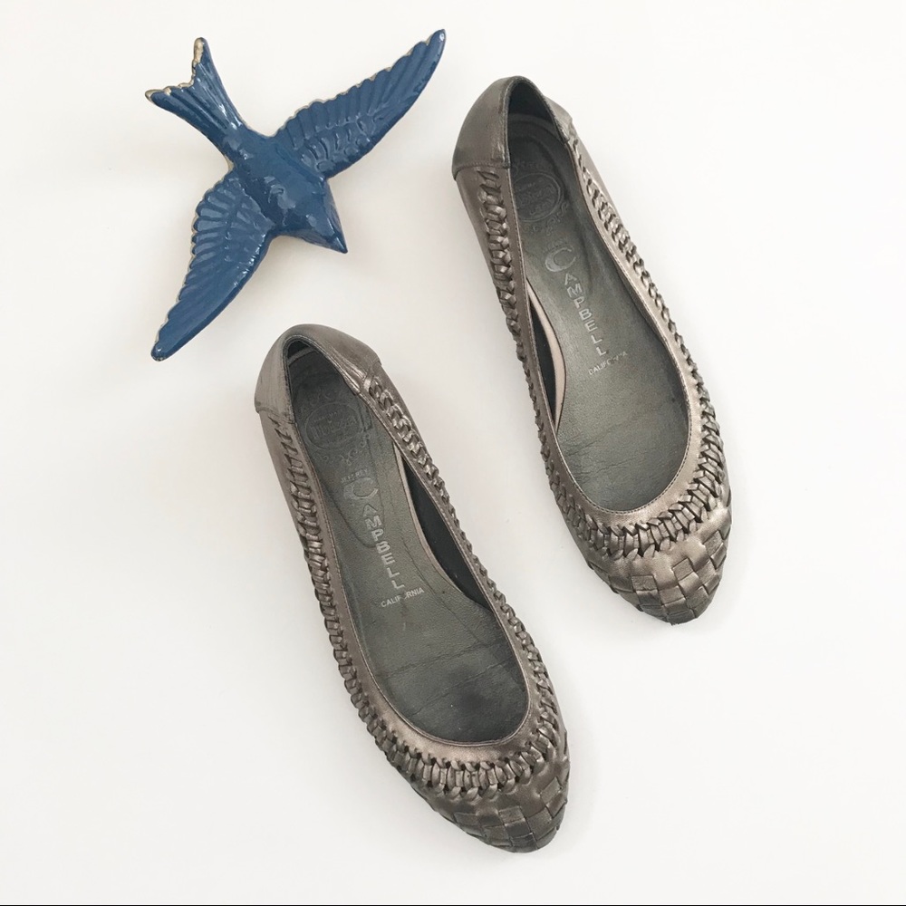 ** Jeffery Campbell ** pewter leather woven flats